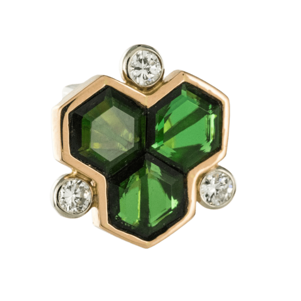 Boucles d'oreilles Clous en or jaune, tourmalines et diamants - Castafiore