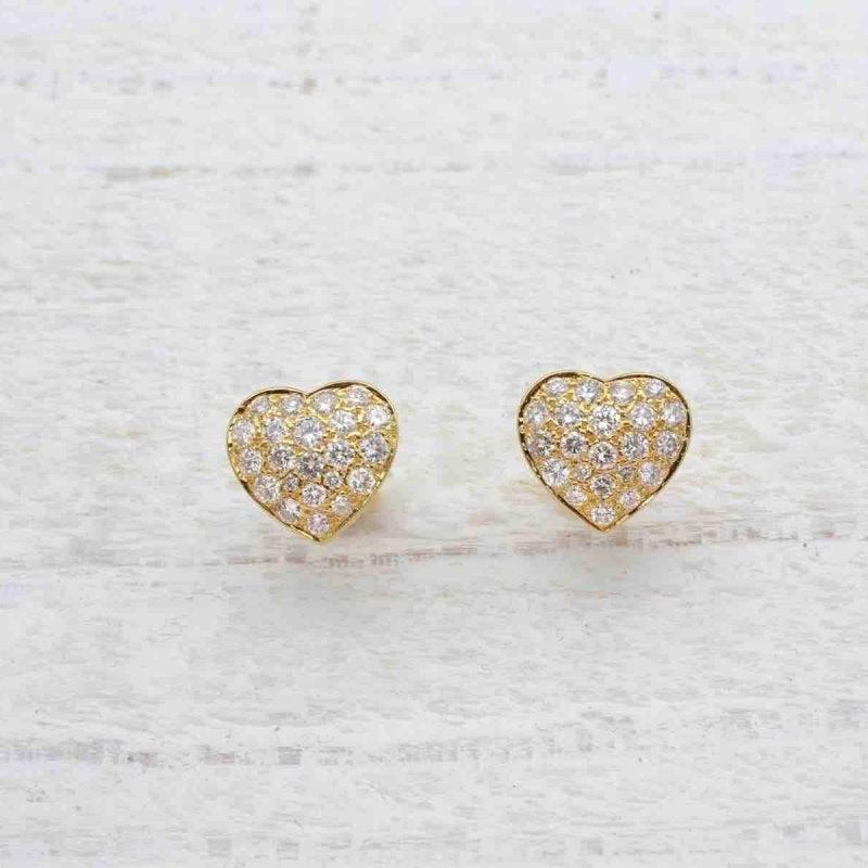 Boucles d'oreilles coeurs diamants en or jaune 18k - Castafiore