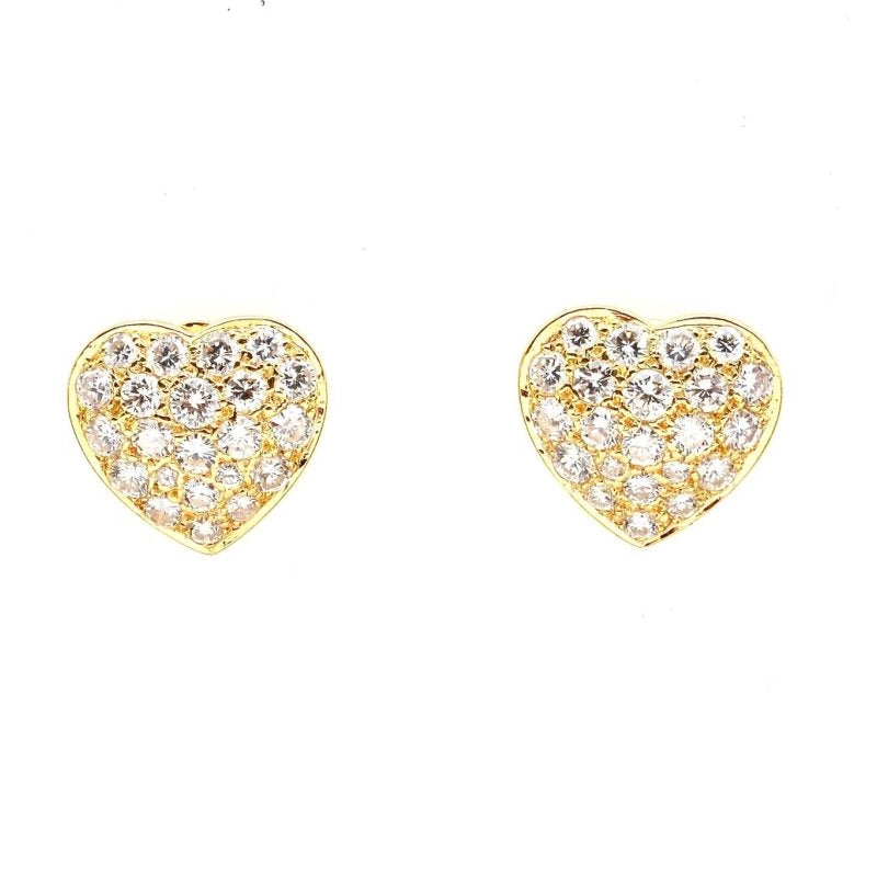 Boucles d'oreilles coeurs diamants en or jaune 18k - Castafiore