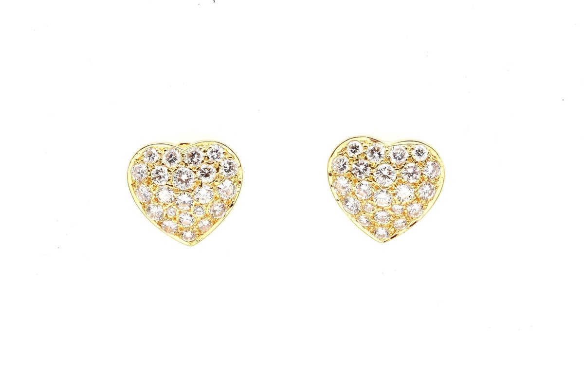 Boucles d'oreilles coeurs diamants en or jaune 18k - Castafiore