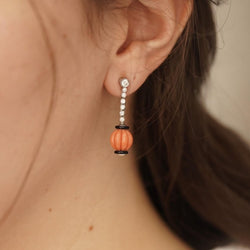 Boucles d'oreilles corail onyx et diamants - Castafiore