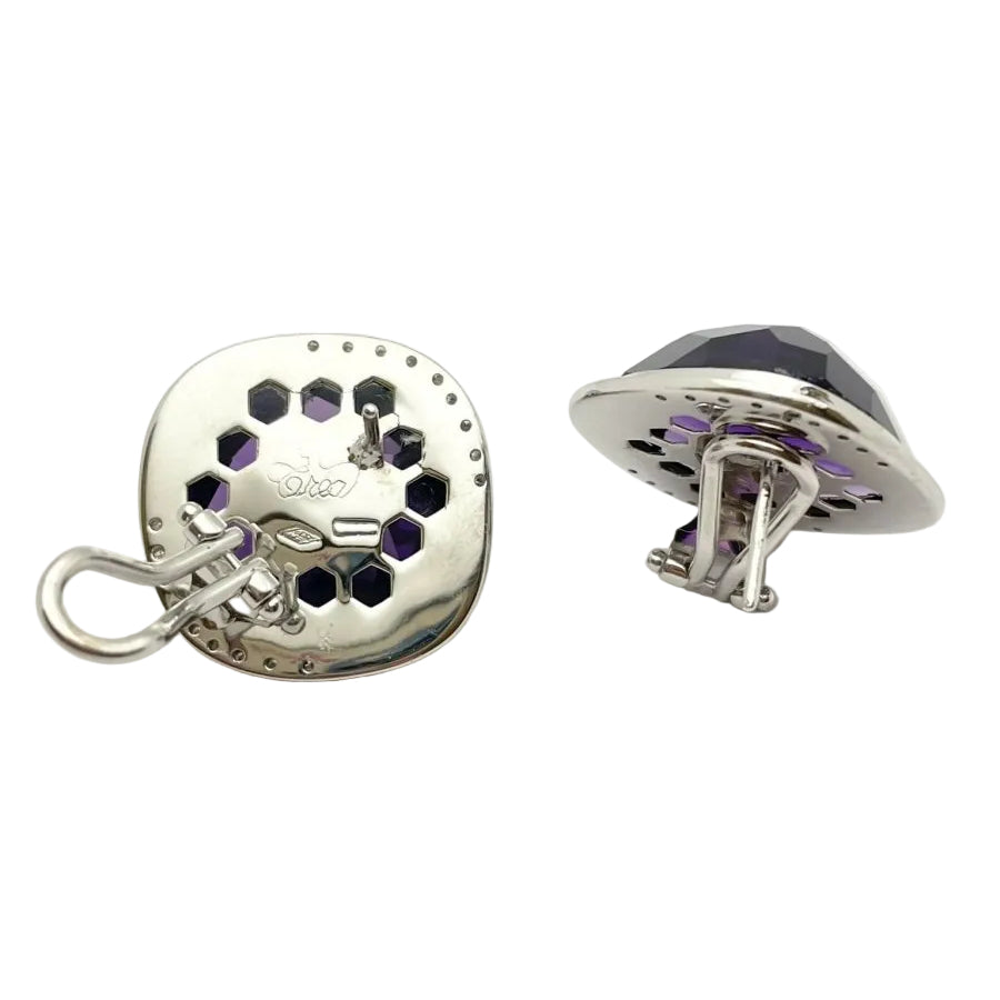 Boucles d'oreilles CREA en or blanc et diamants et améthystes - Castafiore