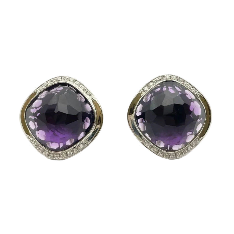 Boucles d'oreilles CREA en or blanc et diamants et améthystes - Castafiore