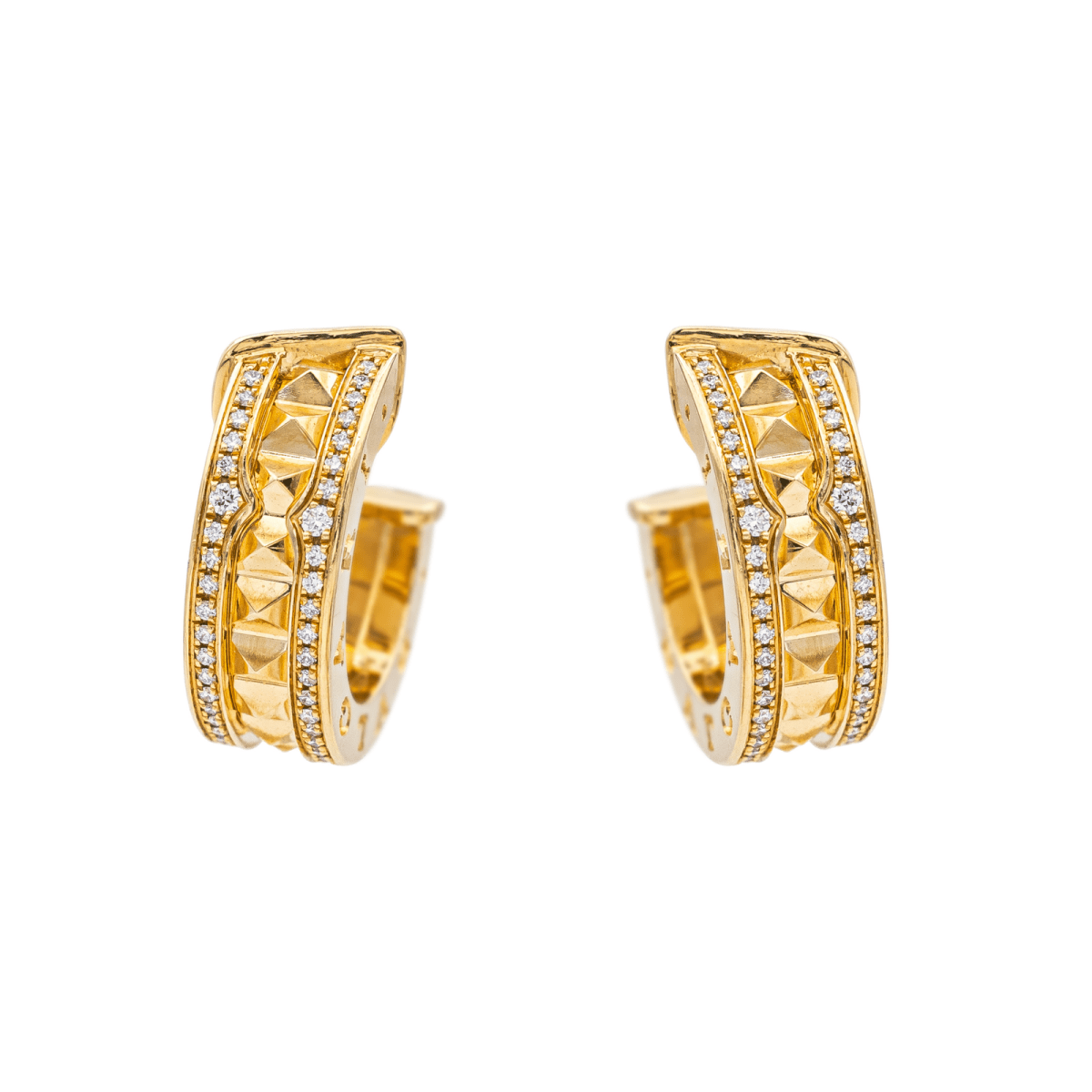 Boucles d'oreilles Créoles BULGARI "B.Zéro1 en or jaune et diamants - Castafiore