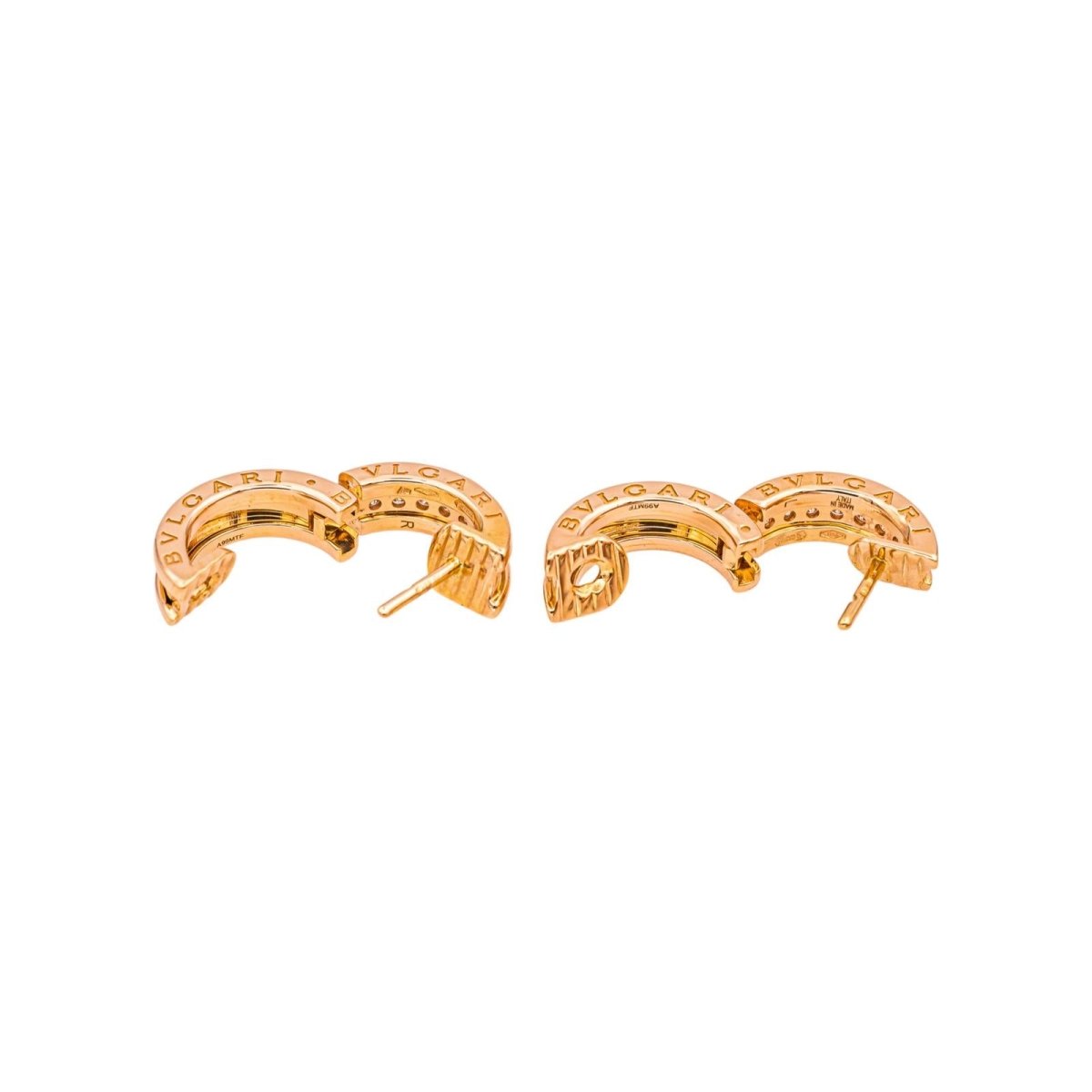 Boucles d'oreilles Créoles BULGARI "B.Zero1" en or rose et diamants - Castafiore