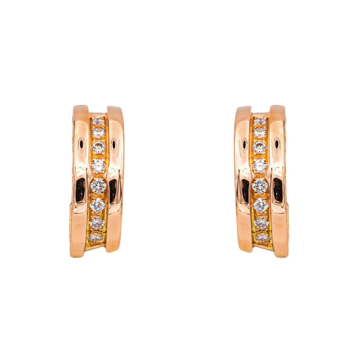 Boucles d'oreilles Créoles BULGARI "B.Zero1" en or rose et diamants - Castafiore