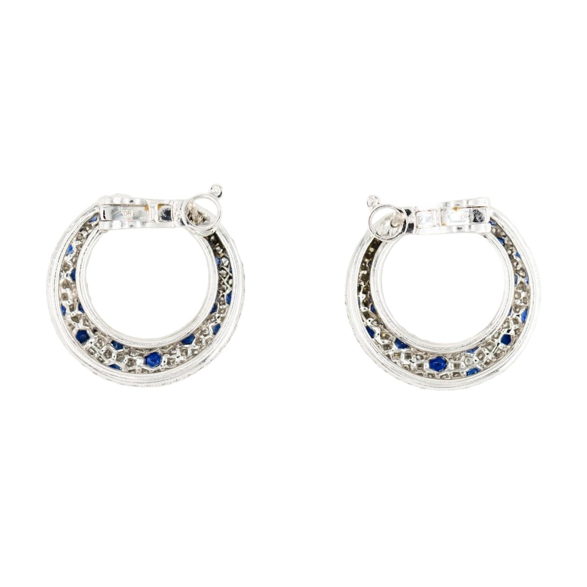 Boucles d'oreilles Créoles CARTIER "Panthère" en platine, saphirs et diamants - Castafiore