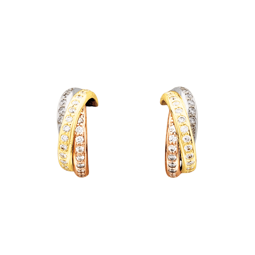 Boucles d'oreilles Créoles CARTIER "Trinity" en or blanc, or jaune, or rose et diamants - Castafiore