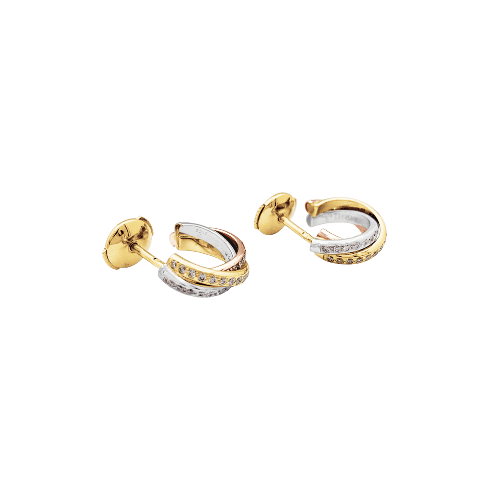 Boucles d'oreilles Créoles CARTIER "Trinity" en or blanc, or jaune, or rose et diamants - Castafiore
