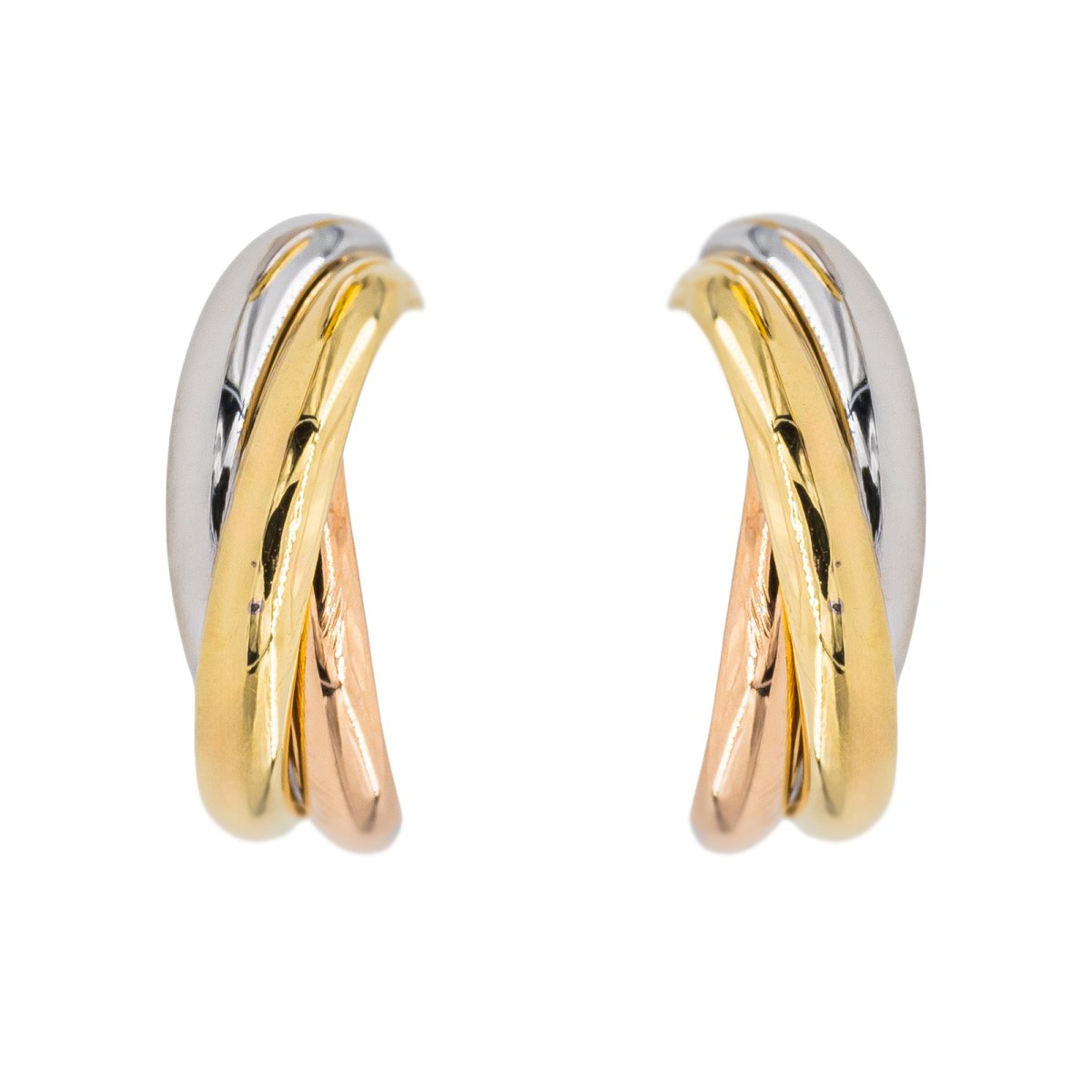 Boucles d'oreilles Créoles CARTIER "Trinity" en trois ors - Castafiore