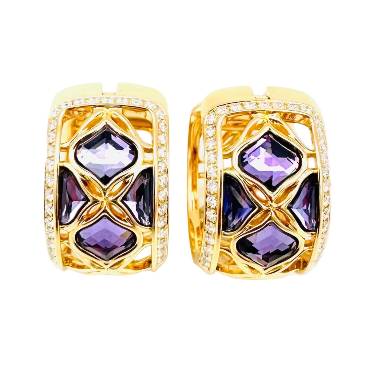 Boucles d'oreilles Créoles CHOPARD "Impériale" en or rose, améthystes et diamants - Castafiore