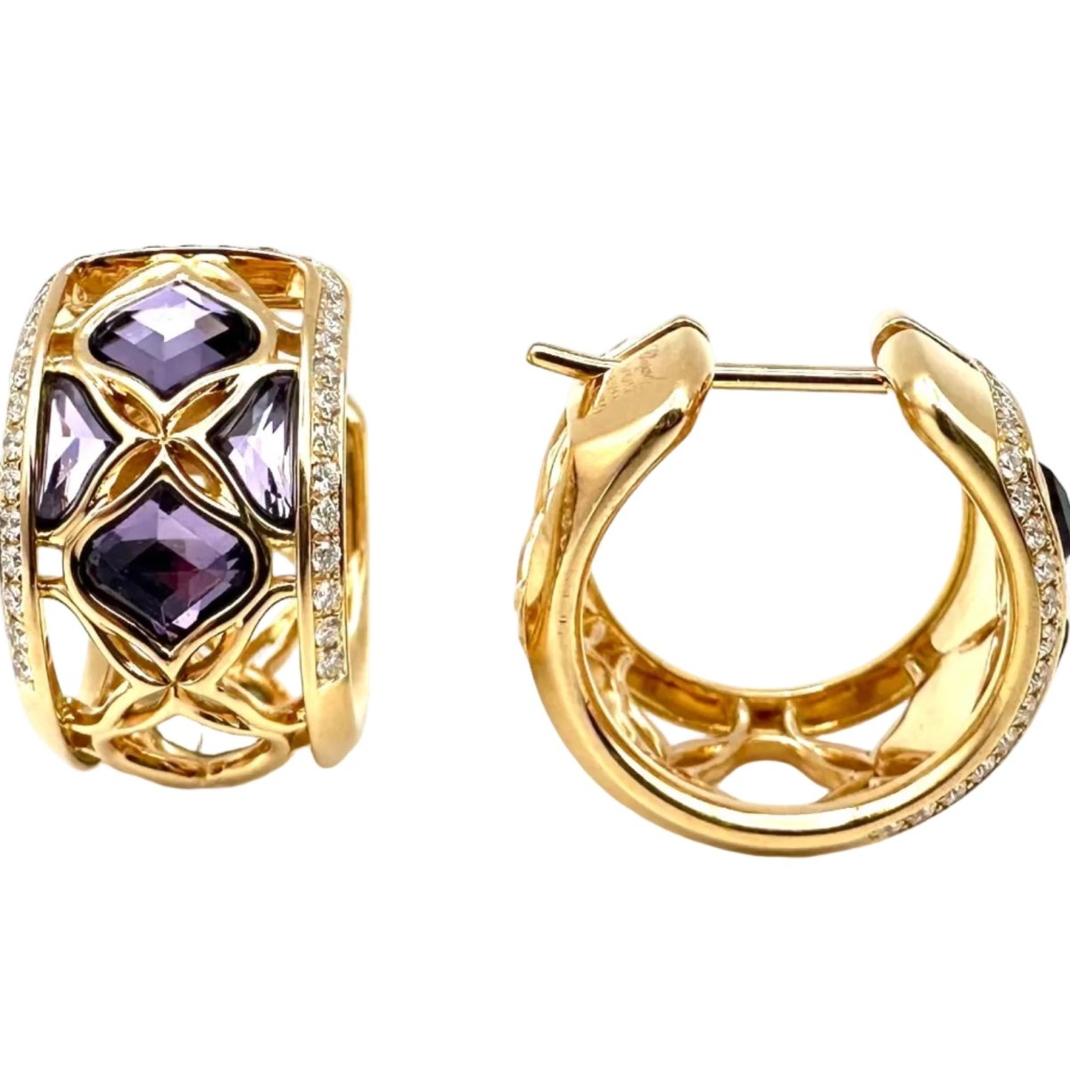 Boucles d'oreilles Créoles CHOPARD "Impériale" en or rose, améthystes et diamants - Castafiore