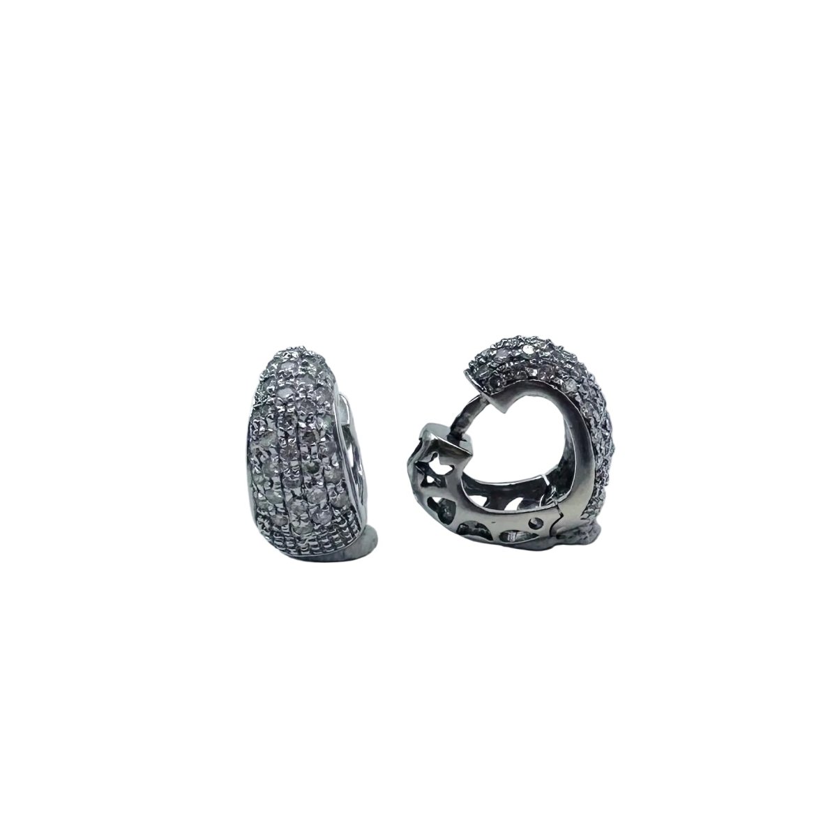 Boucles d'oreilles Créoles Coeur en or blanc et diamants - Castafiore