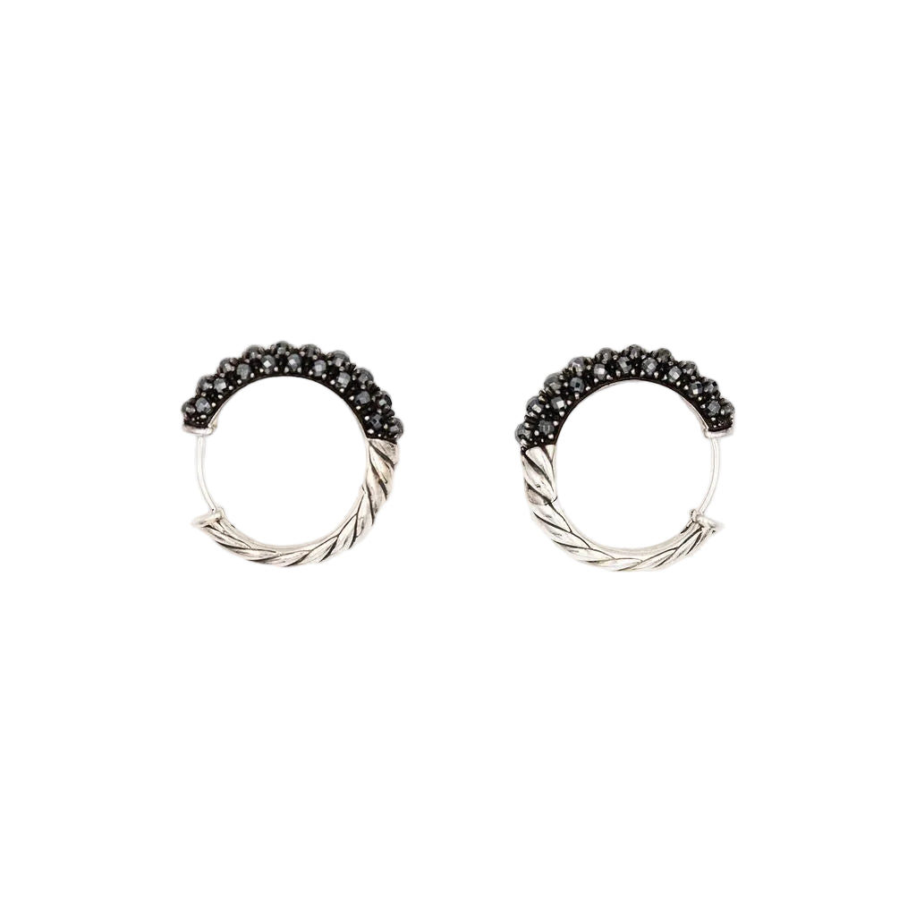Boucles d'Oreilles Créoles DAVID YURMAN en argent et hématite - Castafiore