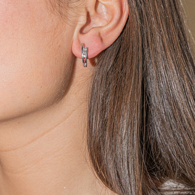 Boucles d'oreilles Créoles en Or blanc et Diamant - Castafiore