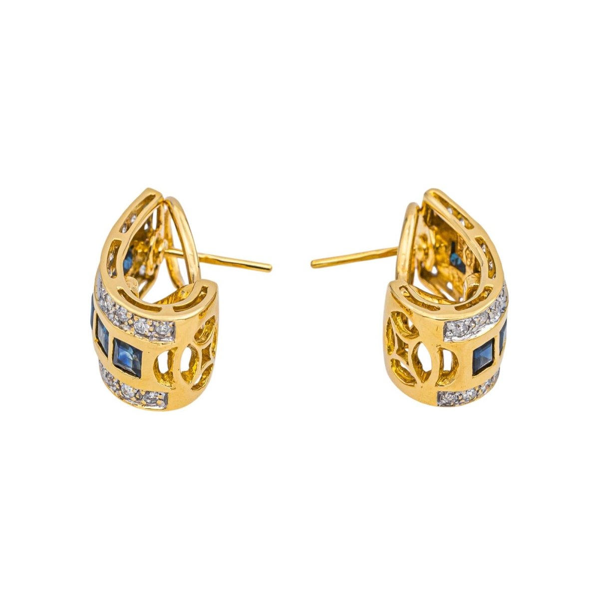 Boucles d'oreilles Créoles en or blanc, or jaune, saphirs et diamants - Castafiore