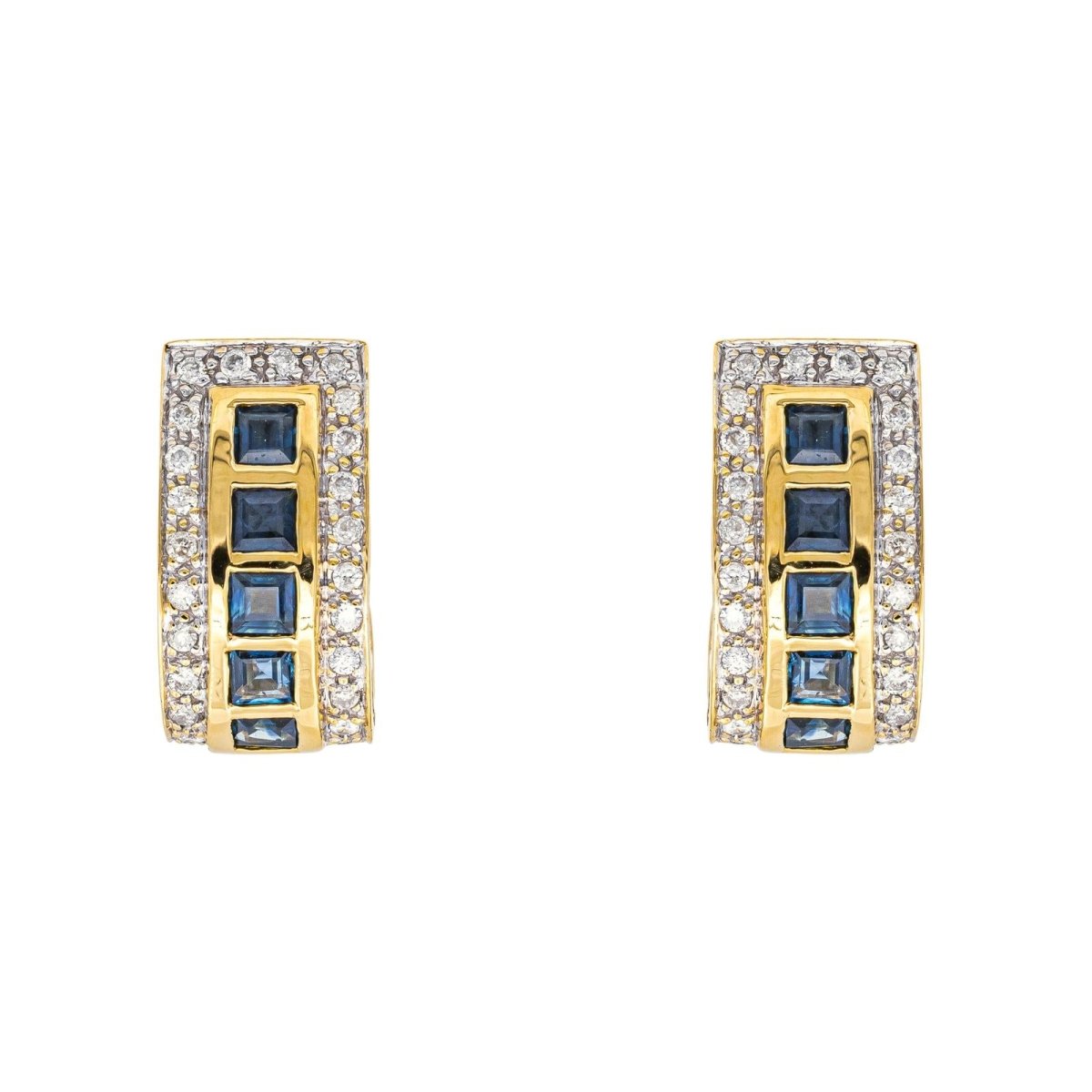 Boucles d'oreilles Créoles en or blanc, or jaune, saphirs et diamants - Castafiore