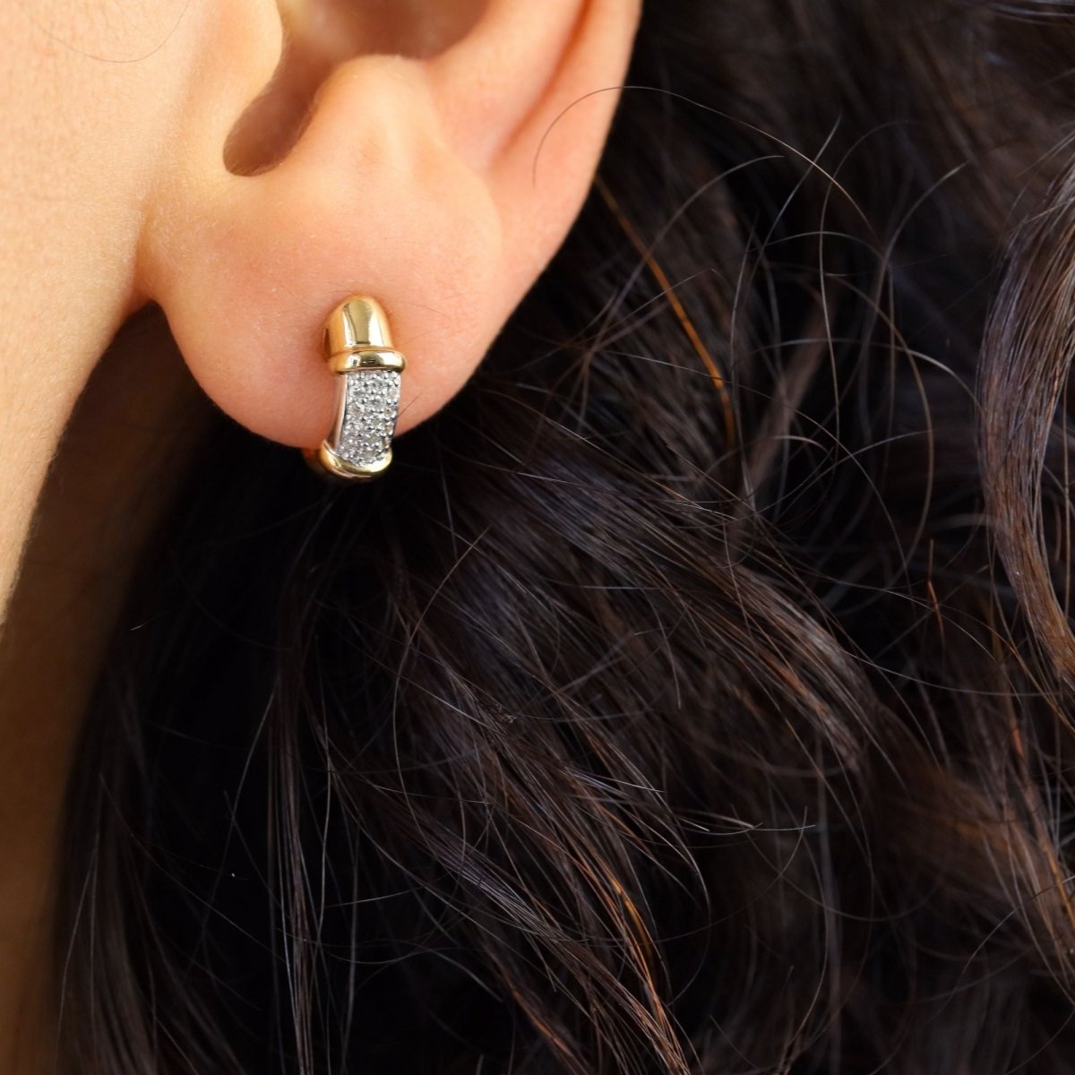 Boucles d'oreilles Créoles en or jaune, or blanc et diamants - Castafiore