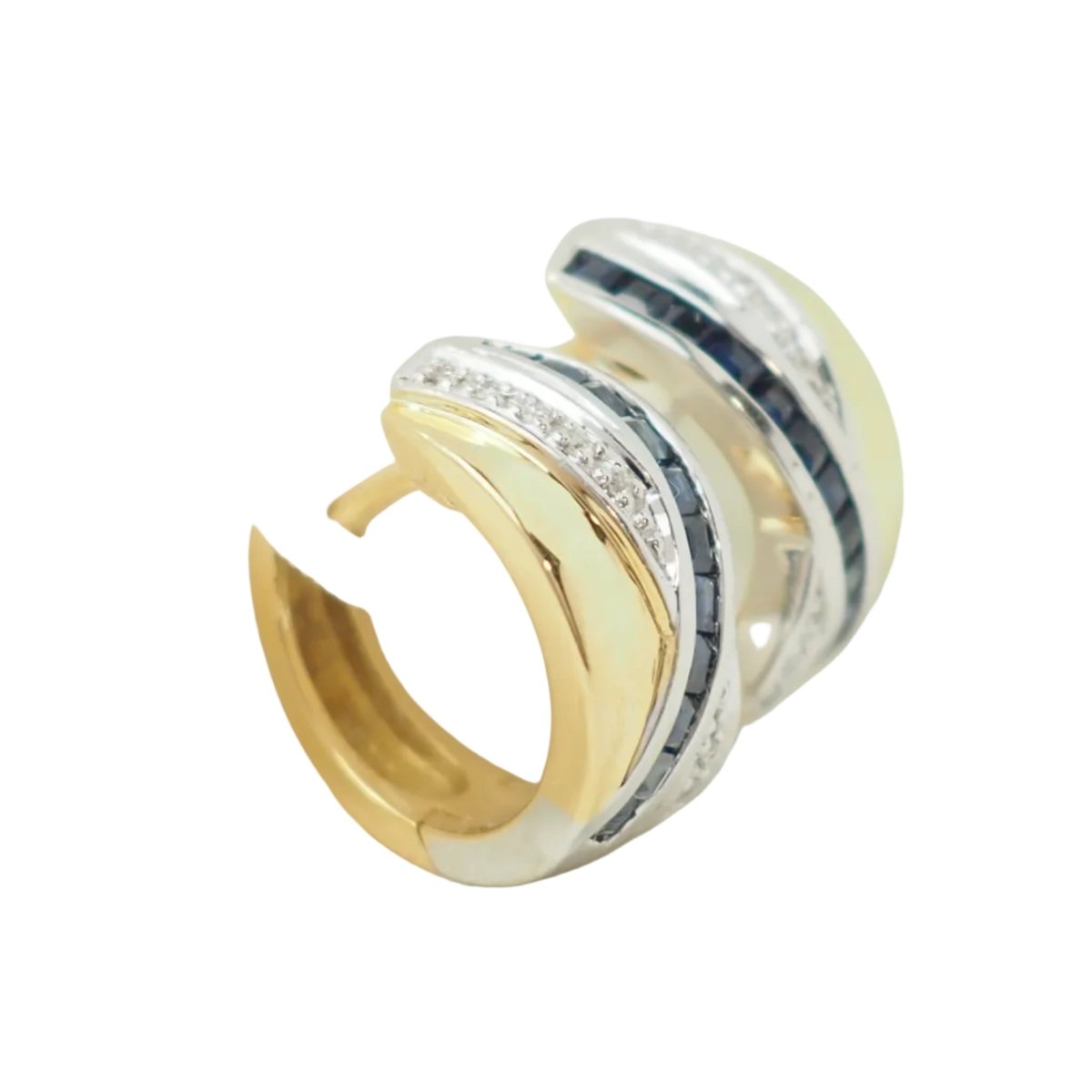 Boucles d'oreilles Créoles en or jaune, or blanc, saphirs et diamants - Castafiore