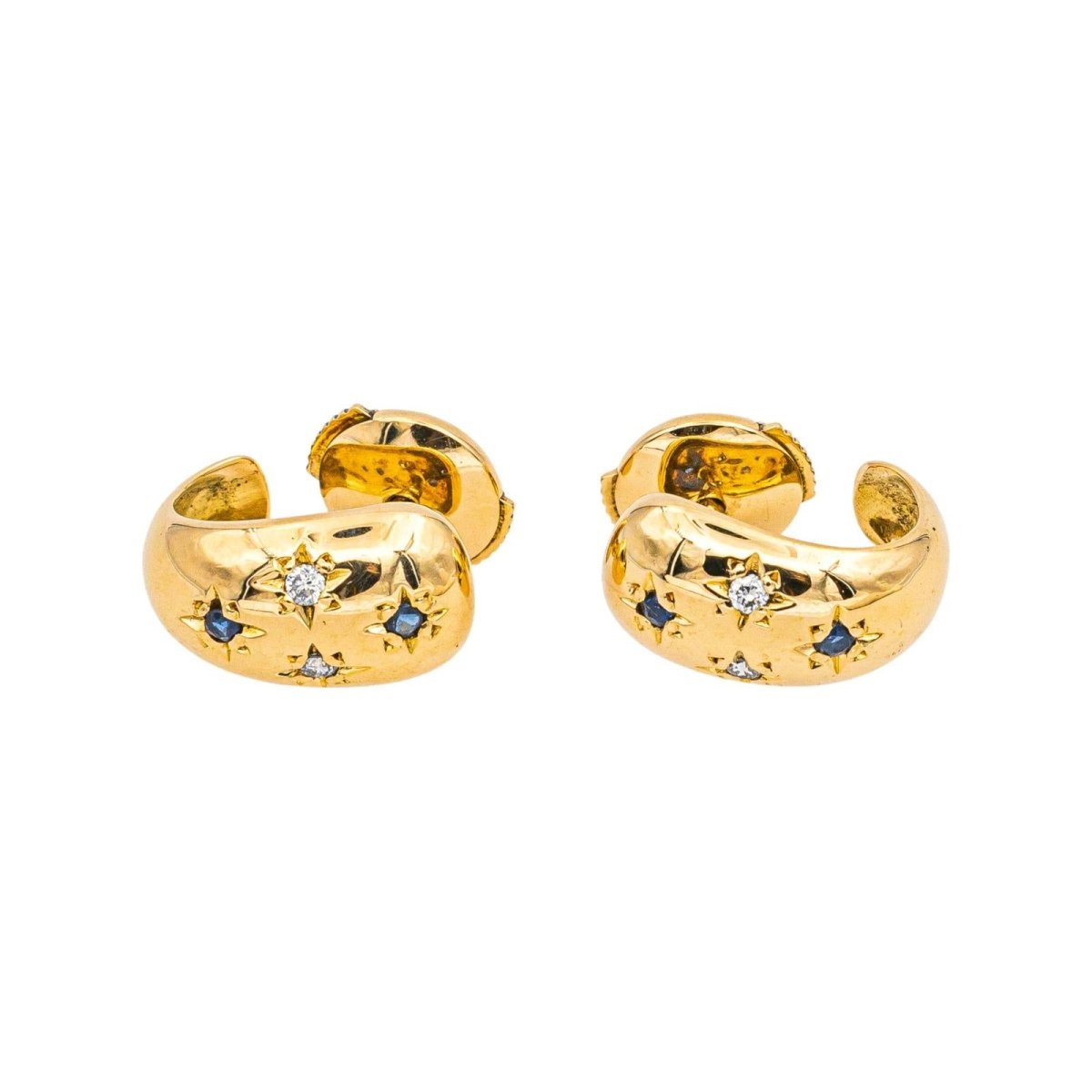 Boucles d'oreilles Créoles en or jaune, saphirs et diamants - Castafiore