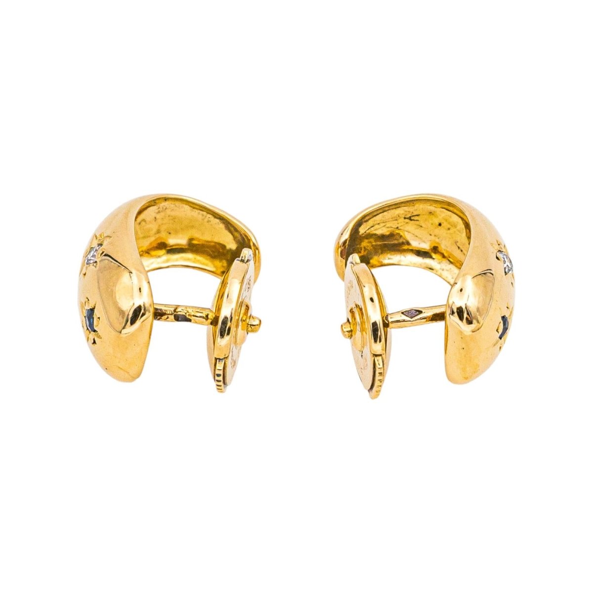 Boucles d'oreilles Créoles en or jaune, saphirs et diamants - Castafiore