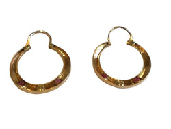 Boucles d'oreilles Créoles en or rose, pierres rouges et perles - Castafiore