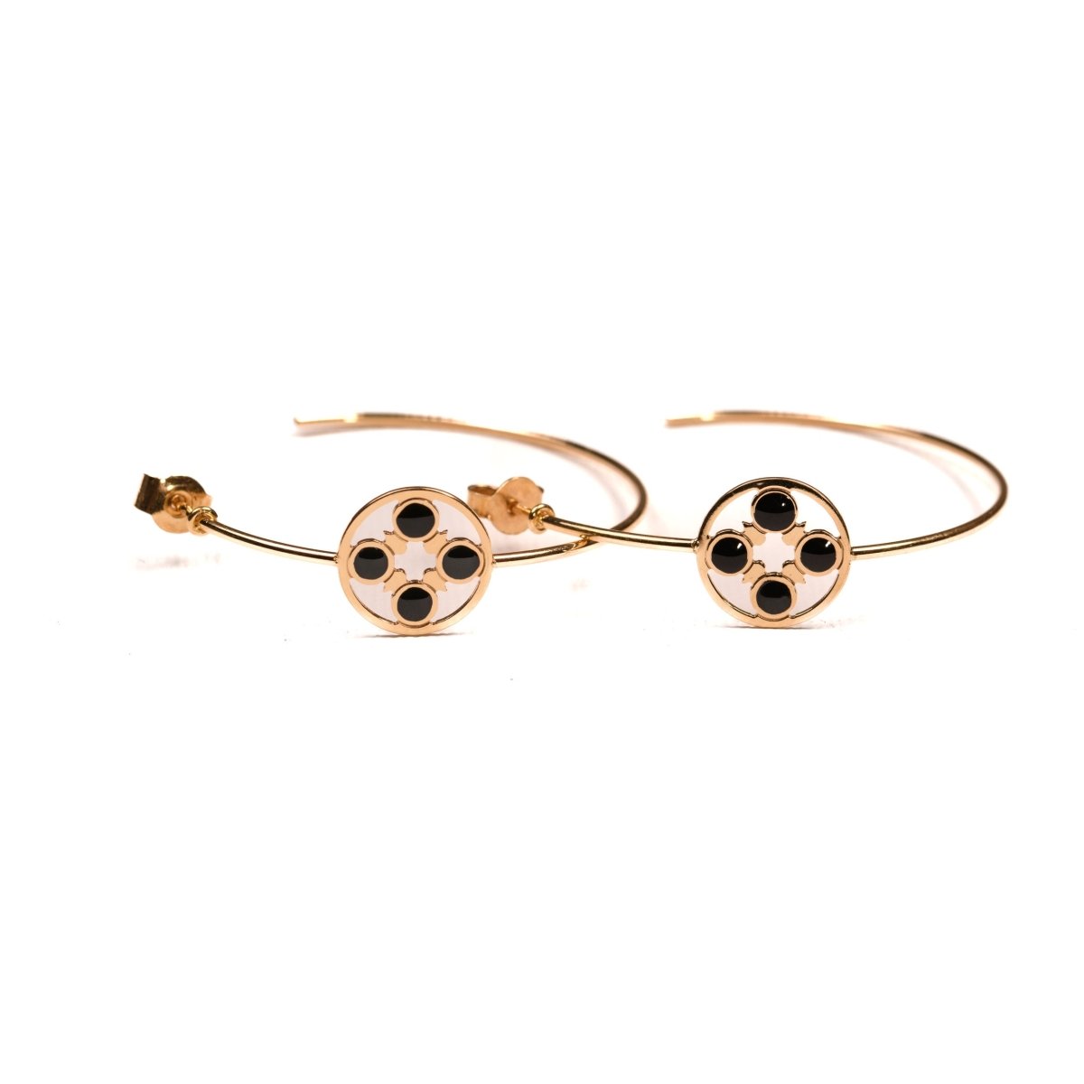 Boucles d'oreilles créoles pastilles en or jaune et onyx - Castafiore