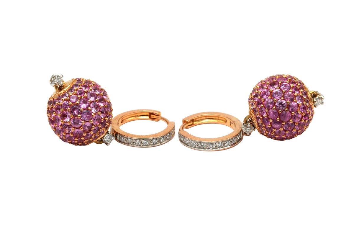 Boucles d'oreilles Créoles Pendantes en or rose, saphirs et diamants - Castafiore