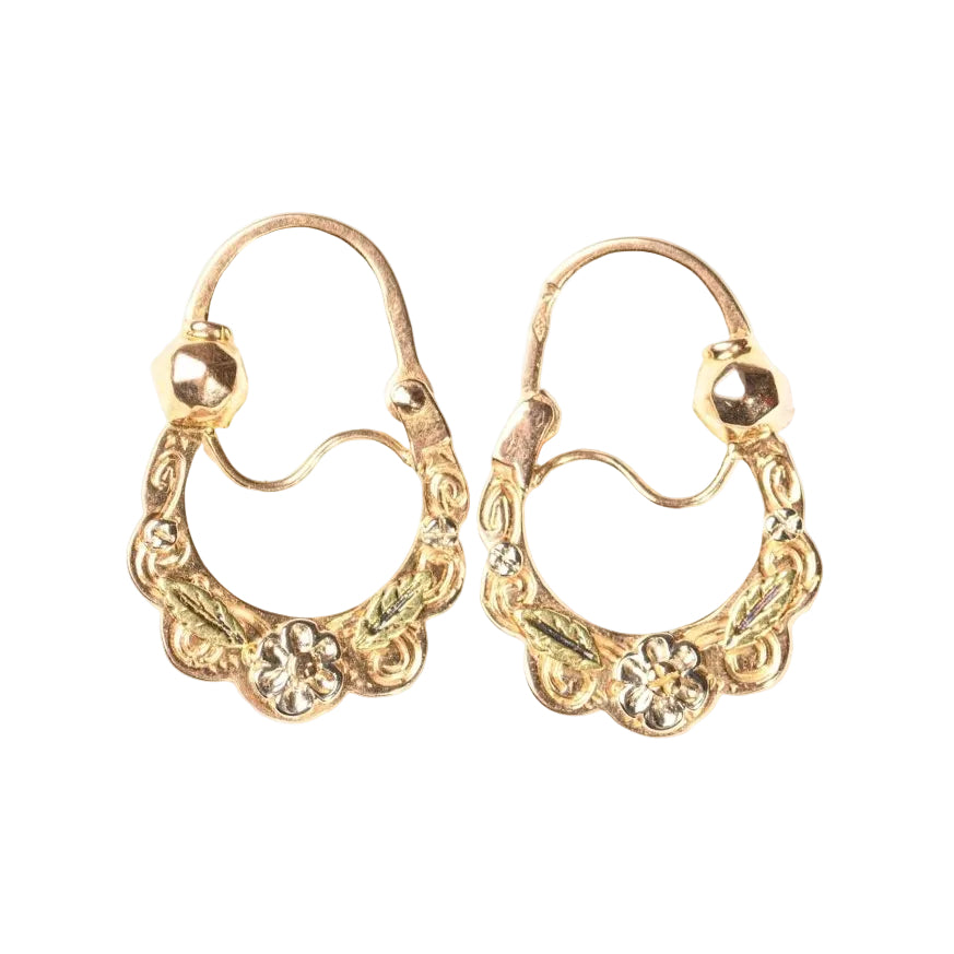Boucles d'oreilles Créoles savoyardes à décor floral en or - Castafiore
