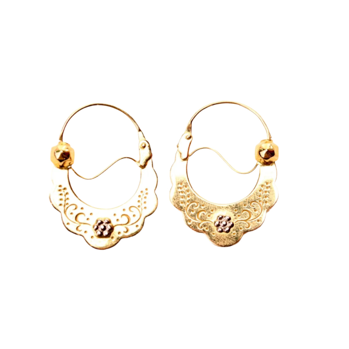 Boucles d'oreilles créoles savoyardes en or jaune et or blanc - Castafiore