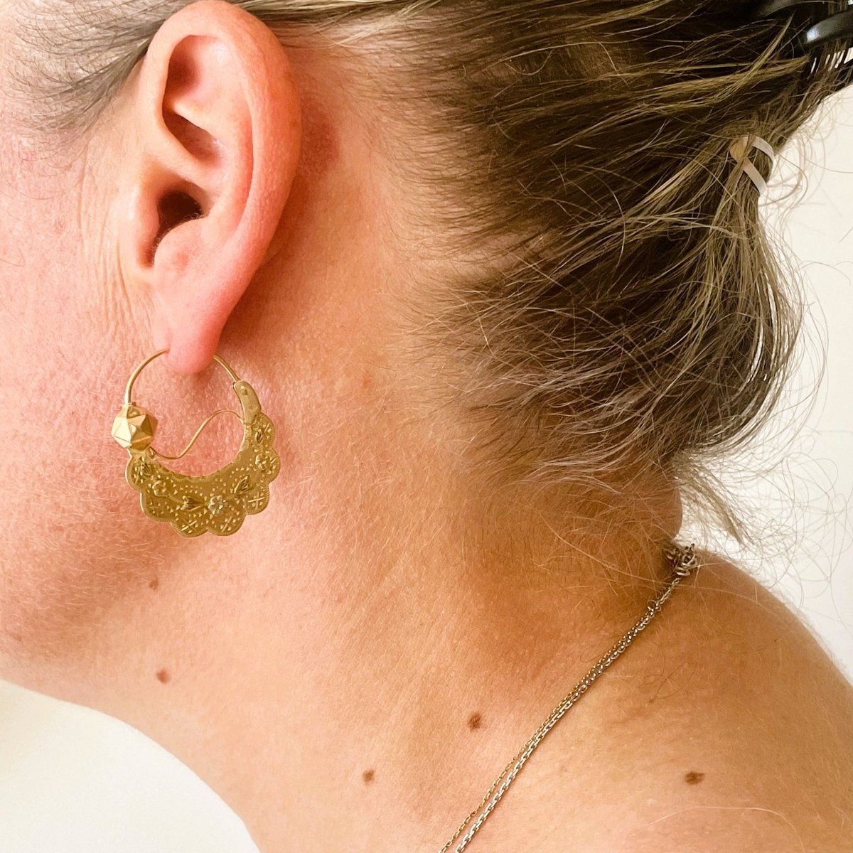 Boucles d'oreilles créoles savoyardes trois ors - Castafiore