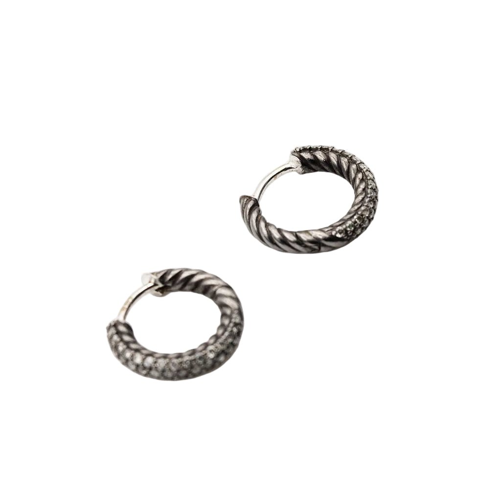 Boucles d'oreilles Créoles DAVID YURMAN en argent noirci et diamants