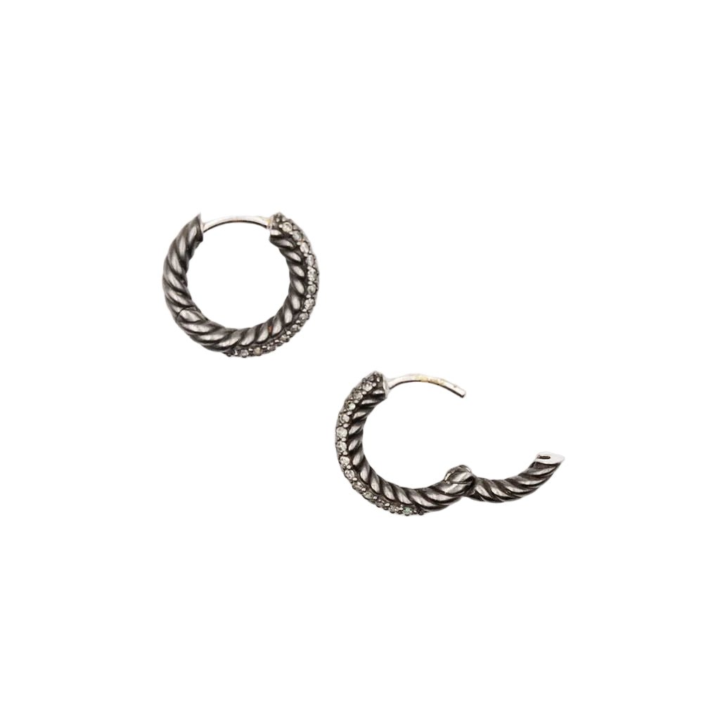 Boucles d'oreilles Créoles DAVID YURMAN en argent noirci et diamants