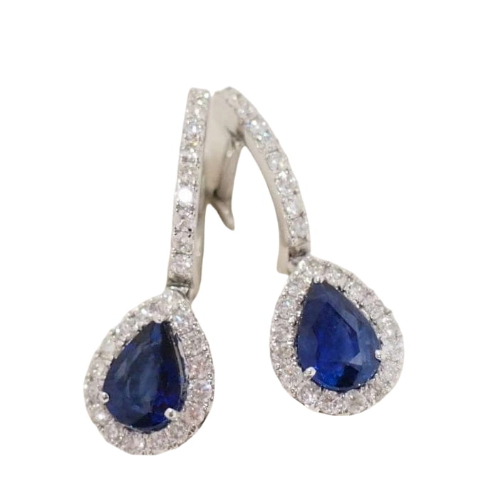 Boucles d'oreilles de luxe en or blanc, saphirs de Ceylan et diamants - Castafiore