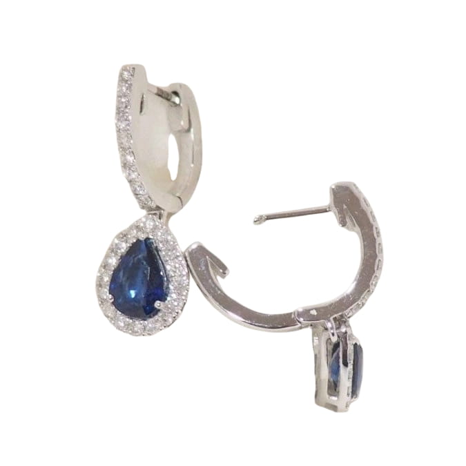 Boucles d'oreilles de luxe en or blanc, saphirs de Ceylan et diamants - Castafiore