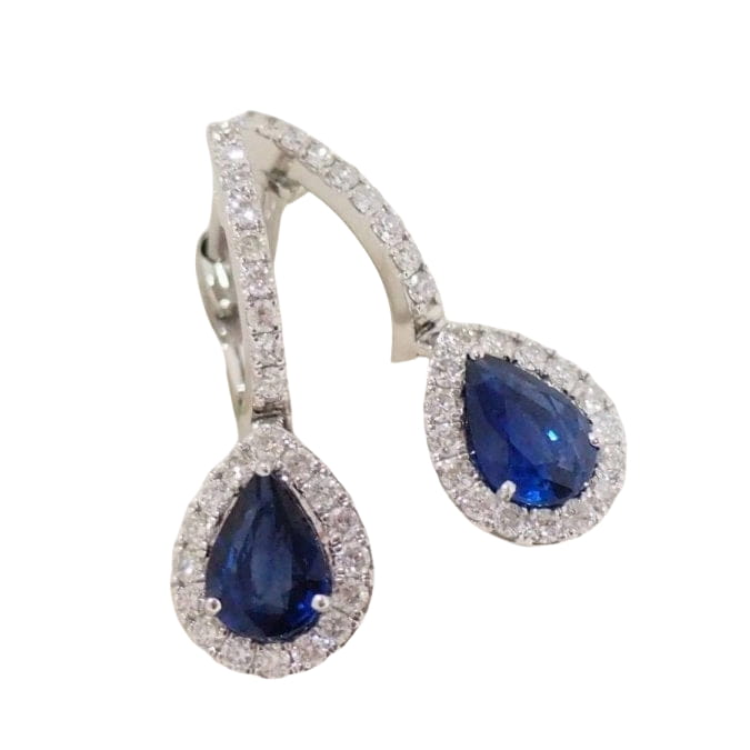 Boucles d'oreilles de luxe en or blanc, saphirs de Ceylan et diamants - Castafiore