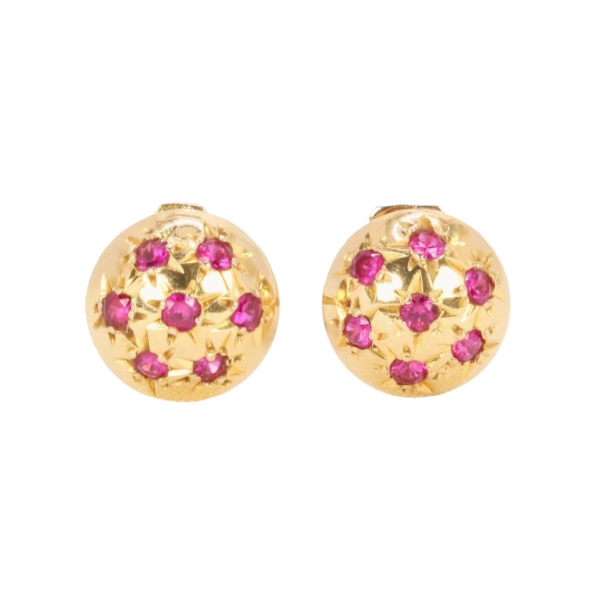 Boucles d'oreilles demi - boules or jaune rubis serti étoile - Castafiore