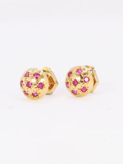 Boucles d'oreilles demi - boules or jaune rubis serti étoile - Castafiore