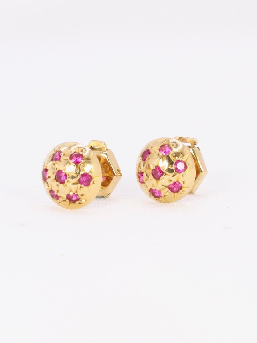 Boucles d'oreilles demi - boules or jaune rubis serti étoile - Castafiore