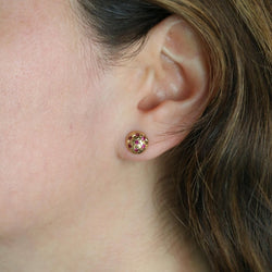 Boucles d'oreilles demi - boules or jaune rubis serti étoile - Castafiore