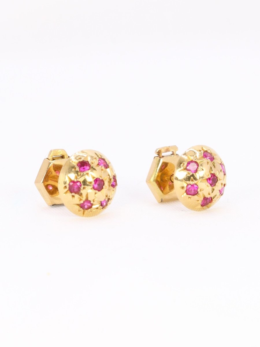 Boucles d'oreilles demi - boules or jaune rubis serti étoile - Castafiore