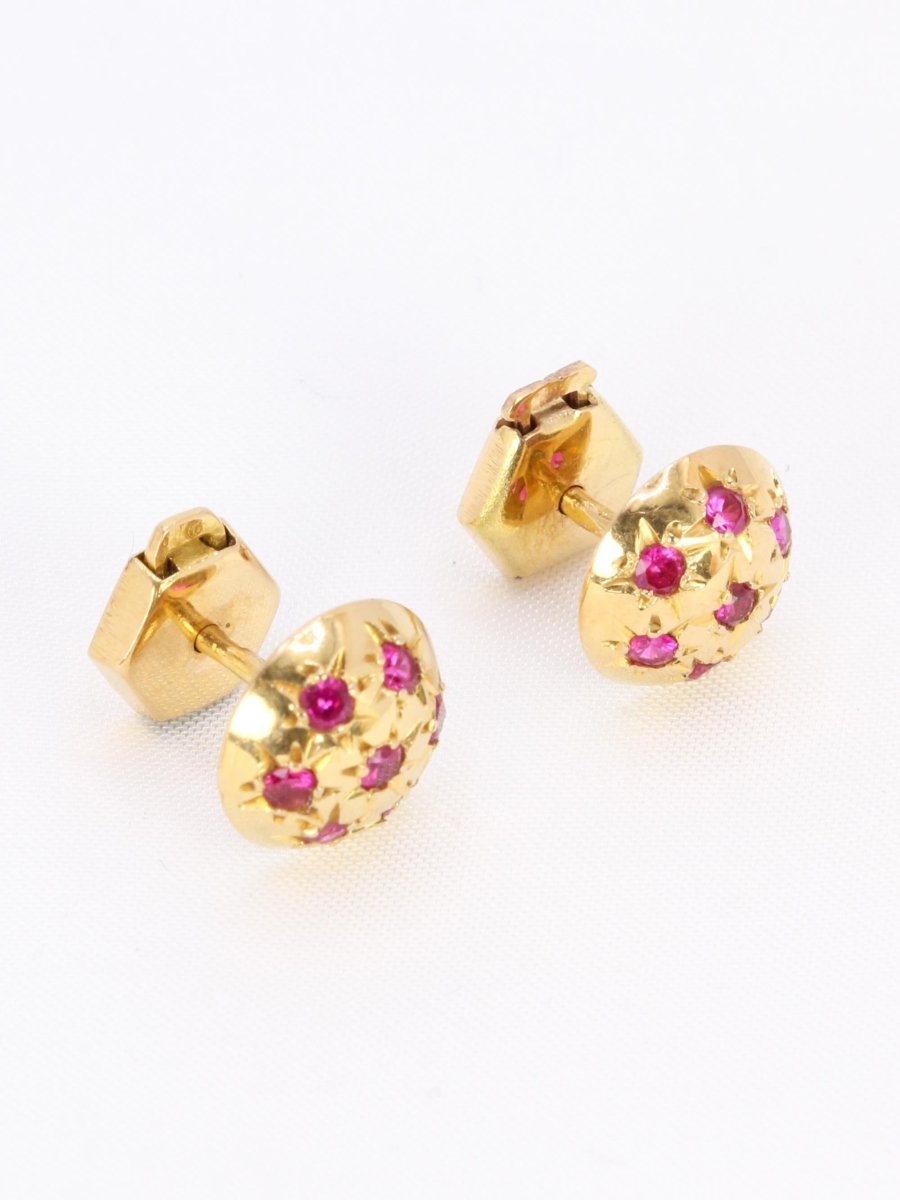 Boucles d'oreilles demi - boules or jaune rubis serti étoile - Castafiore