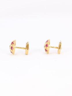 Boucles d'oreilles demi - boules or jaune rubis serti étoile - Castafiore