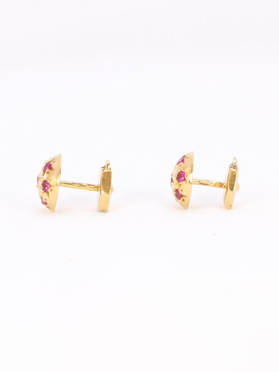 Boucles d'oreilles demi - boules or jaune rubis serti étoile - Castafiore