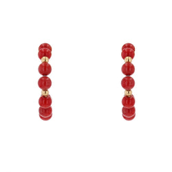 Boucles d'oreilles DEMI Créoles en or jaune et perles de corail - Castafiore