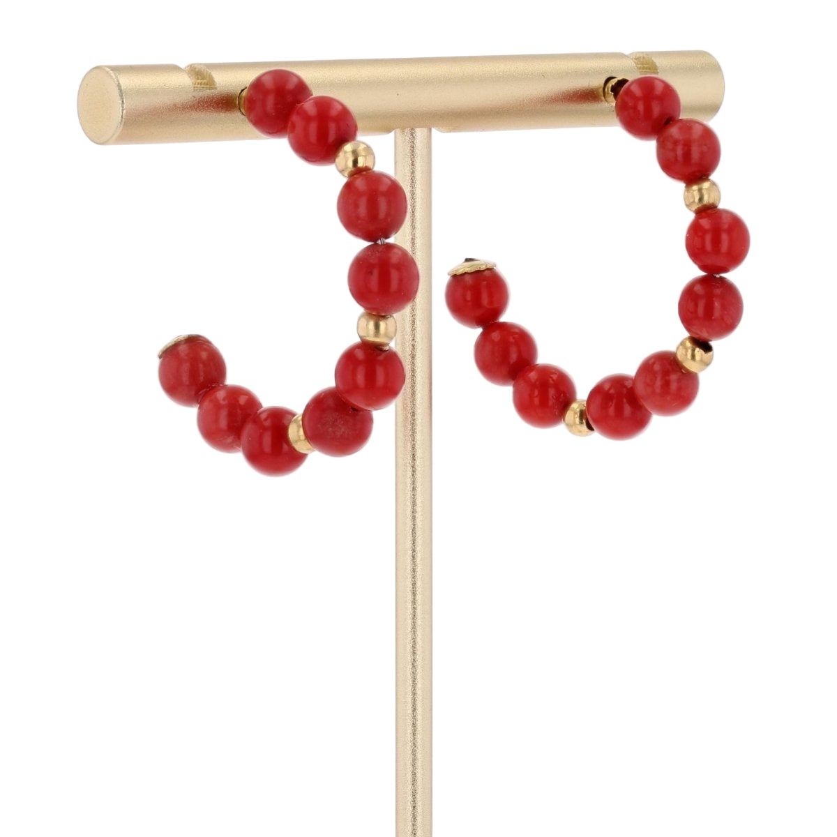 Boucles d'oreilles DEMI Créoles en or jaune et perles de corail - Castafiore