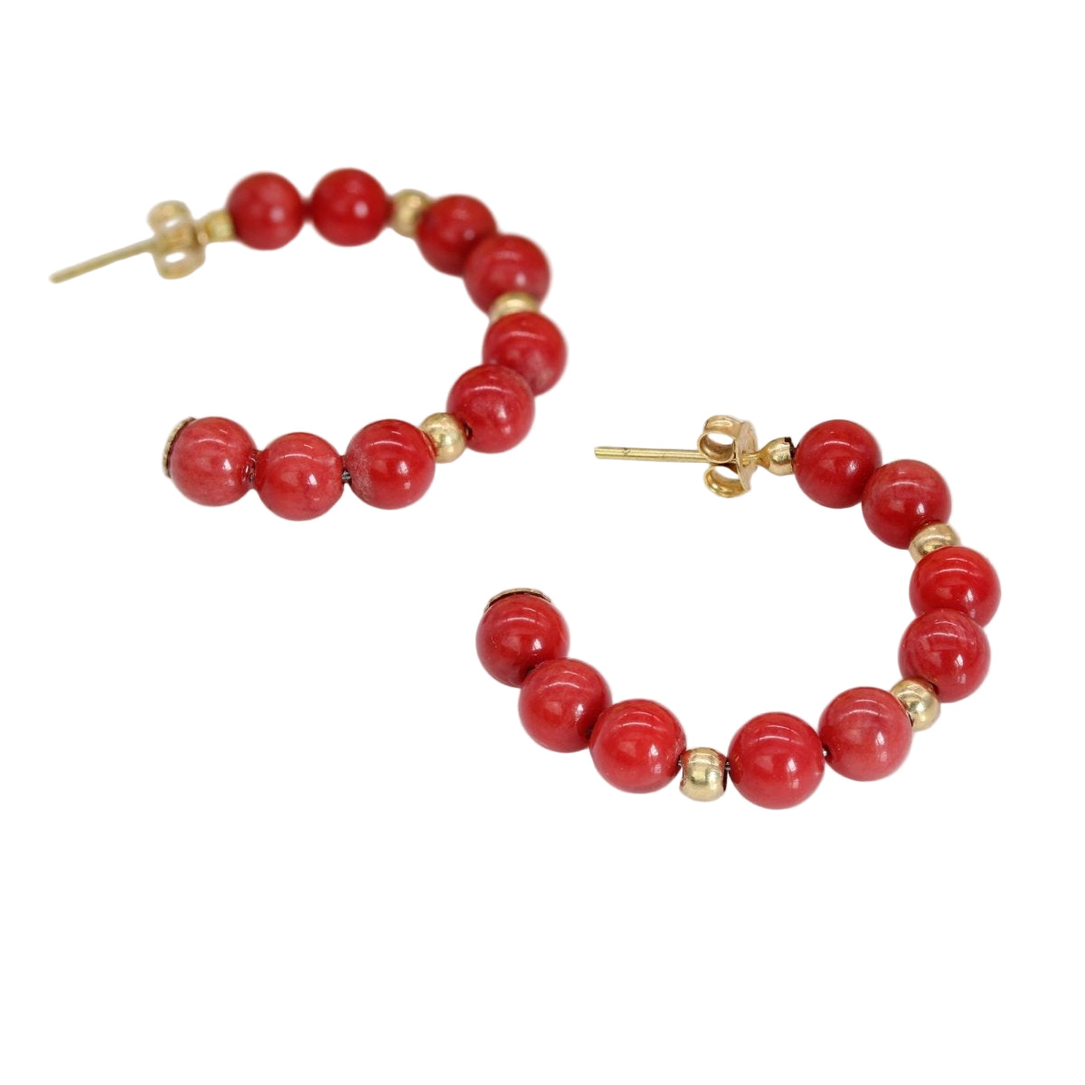 Boucles d'oreilles DEMI Créoles en or jaune et perles de corail - Castafiore