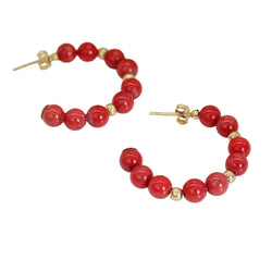 Boucles d'oreilles DEMI Créoles en or jaune et perles de corail - Castafiore