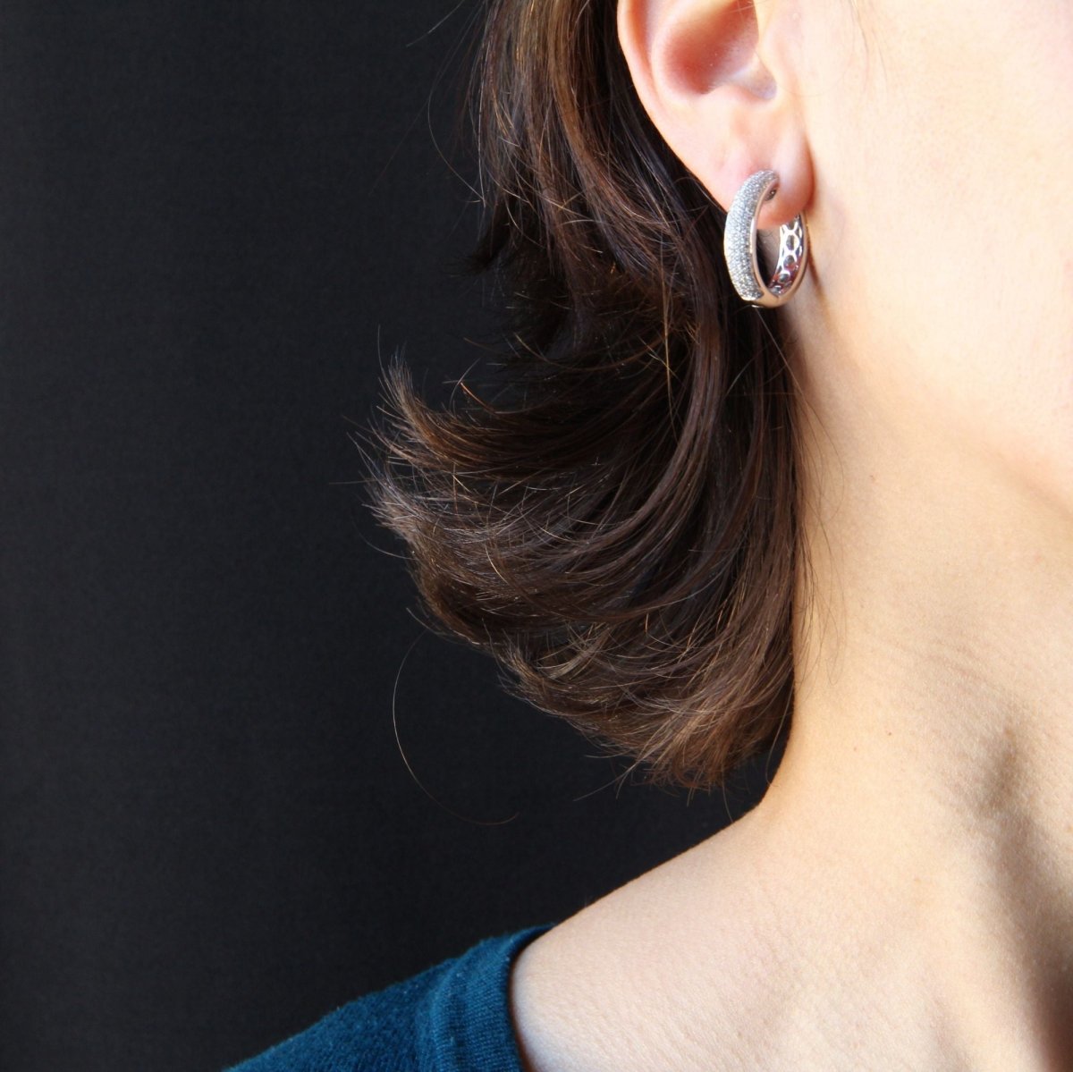 Boucles d'oreilles DIAMANTS Créoles en or blanc - Castafiore