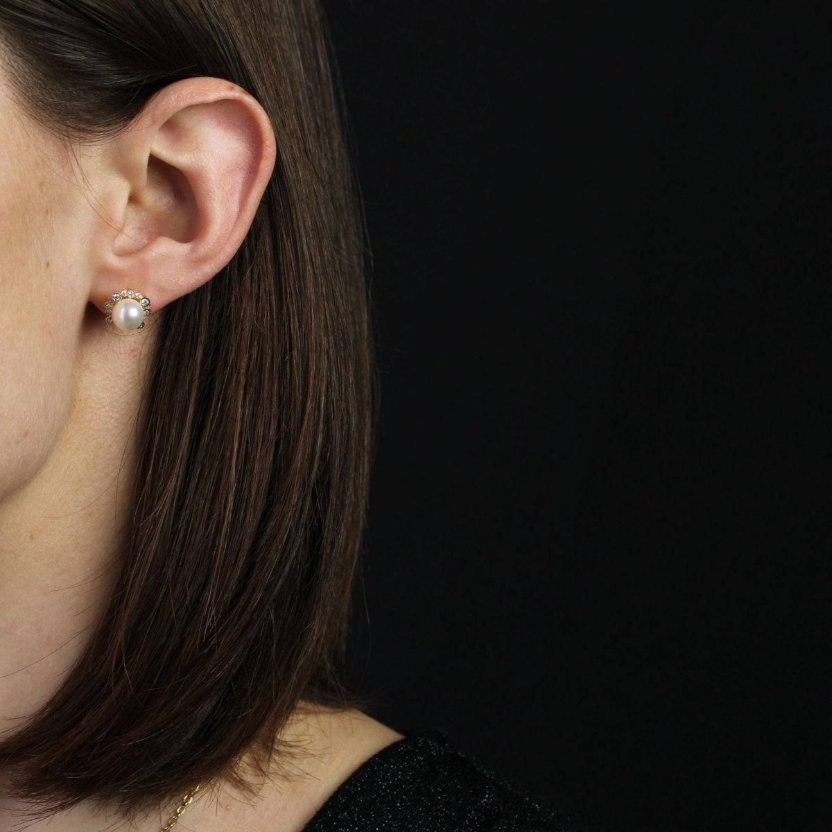 Boucles d'oreilles DIAMANTS Perle Akoya en or jaune - Castafiore